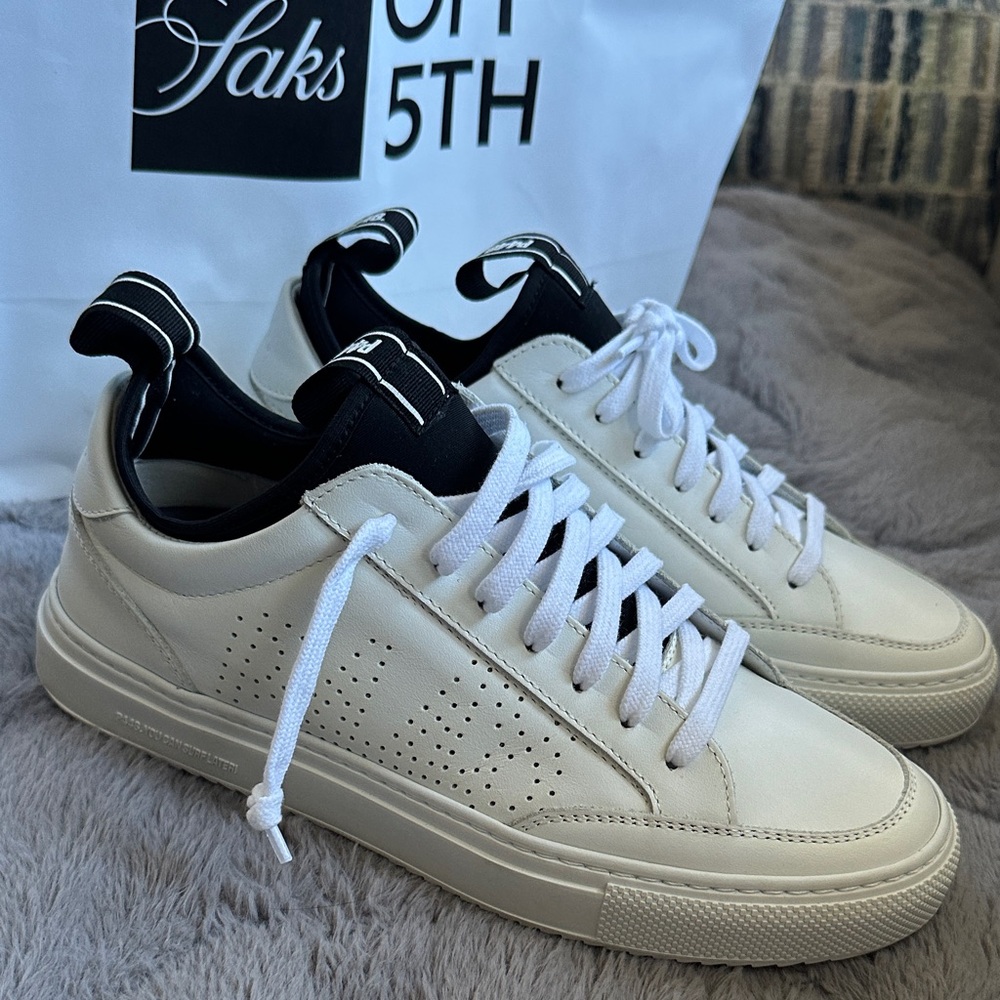 P448 White Leather Sneakers with Black Heel Tab